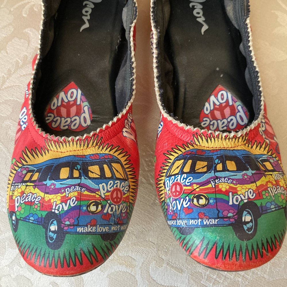 Icon Peace Love Leather Art Ballet Flats Hippie 5.5